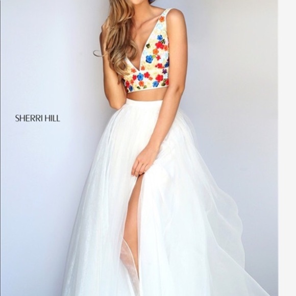 Sherri Hill Dresses & Skirts - Open Back Ivory multi-floral 2 piece Prom Dress